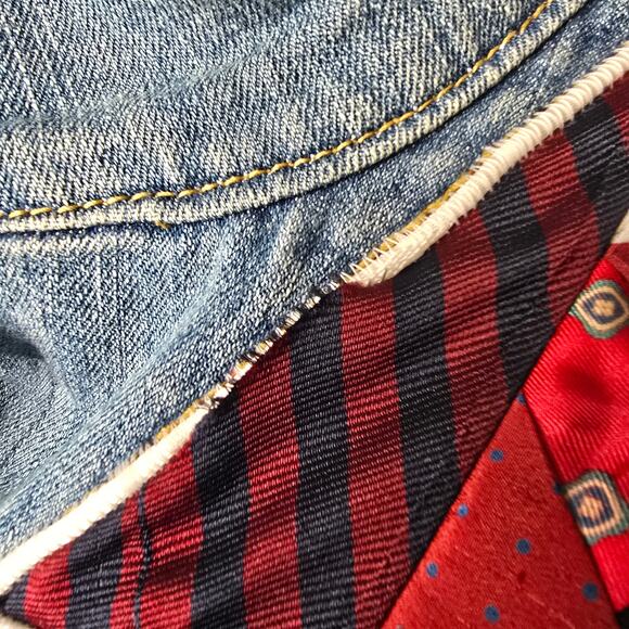 Vintage Upcycled Canyon River Blues Lace Butterfly Tie‎ Patches Jean Jacket XL - Picture 11 of 15